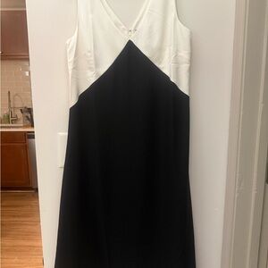 Ann Taylor Black and White Sleeveless V-Neck Midi Dress